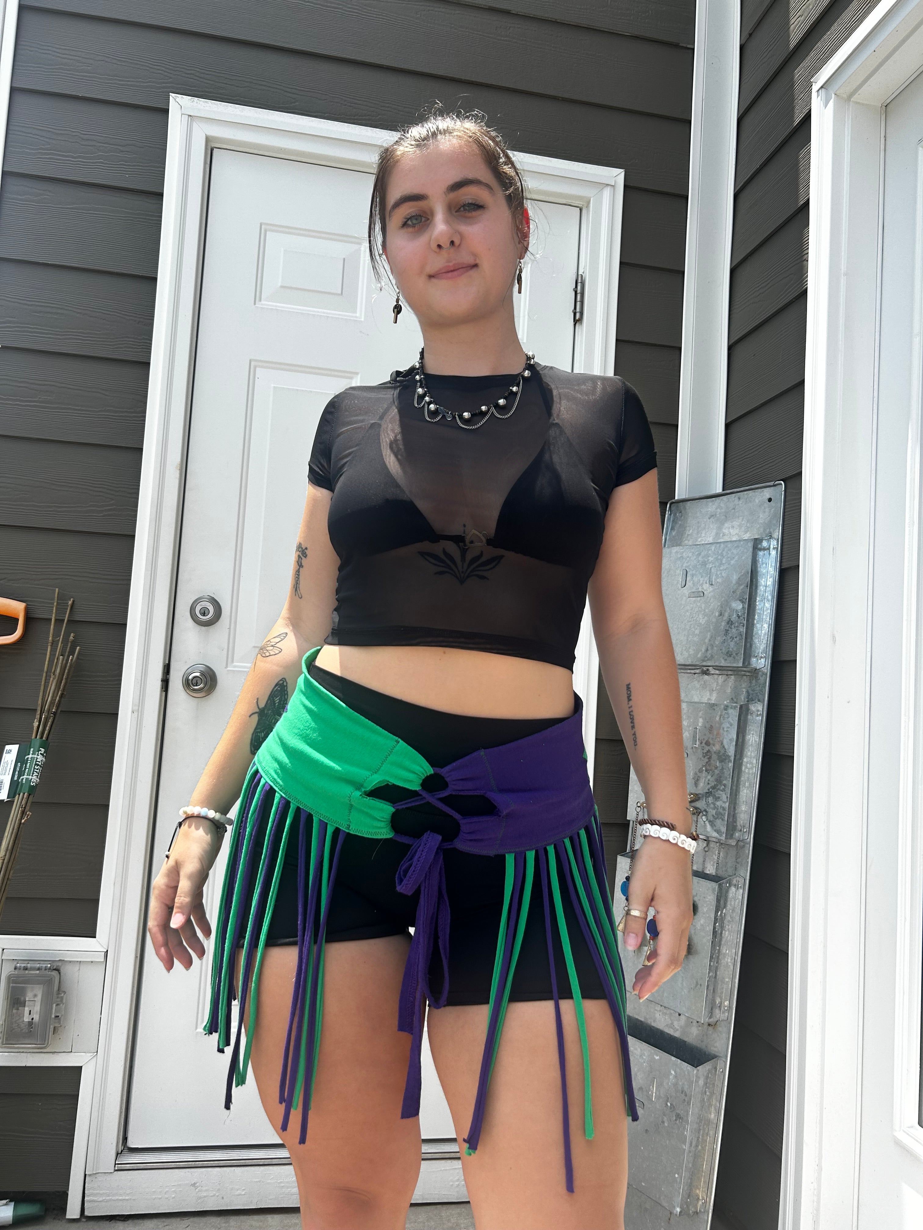 Purple & Green FunkyFringeBelt | Upcycled Rave Accessory