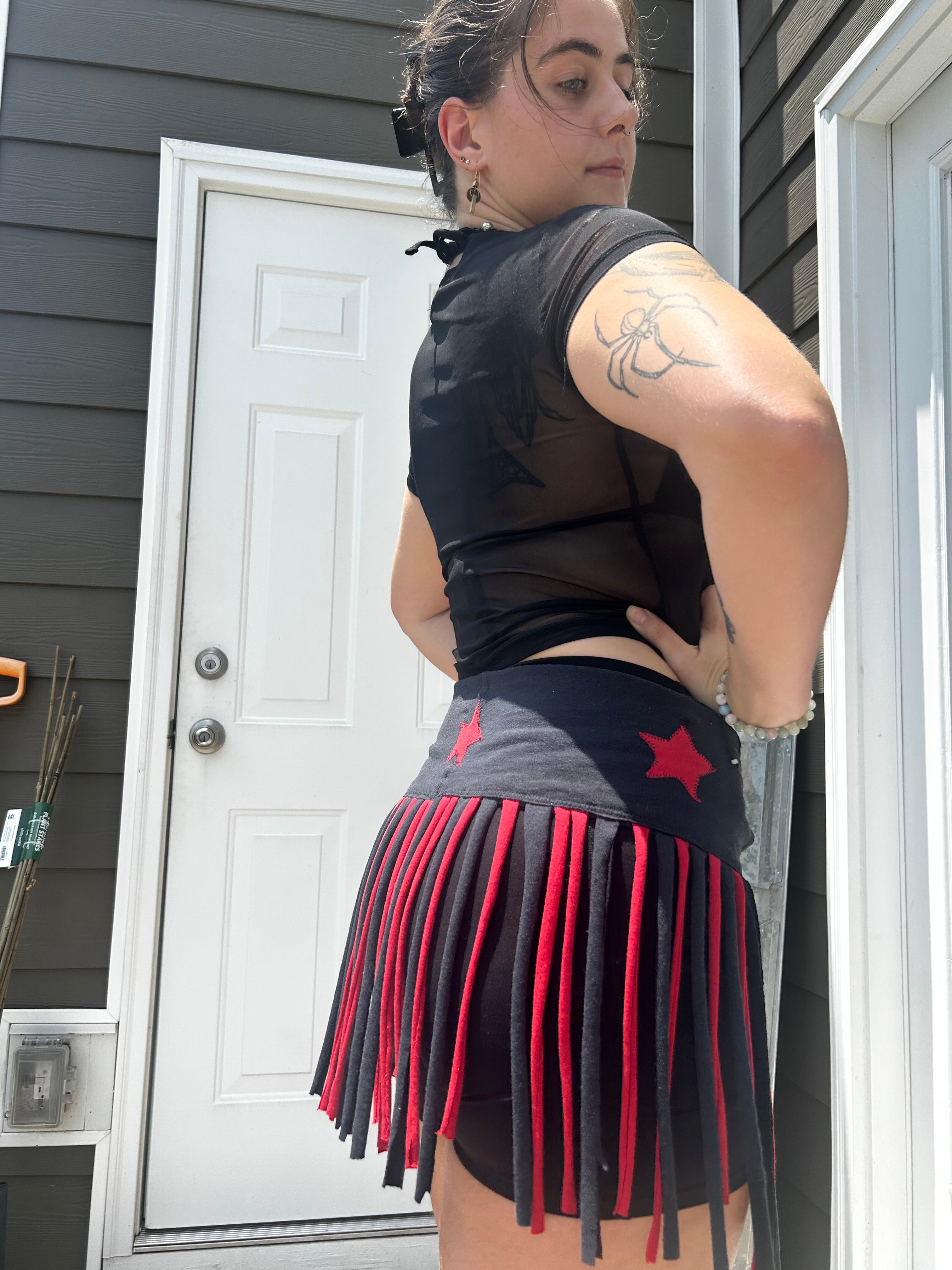 Black & Red FunkyFringeBelt | Upcycled Festival Accessory