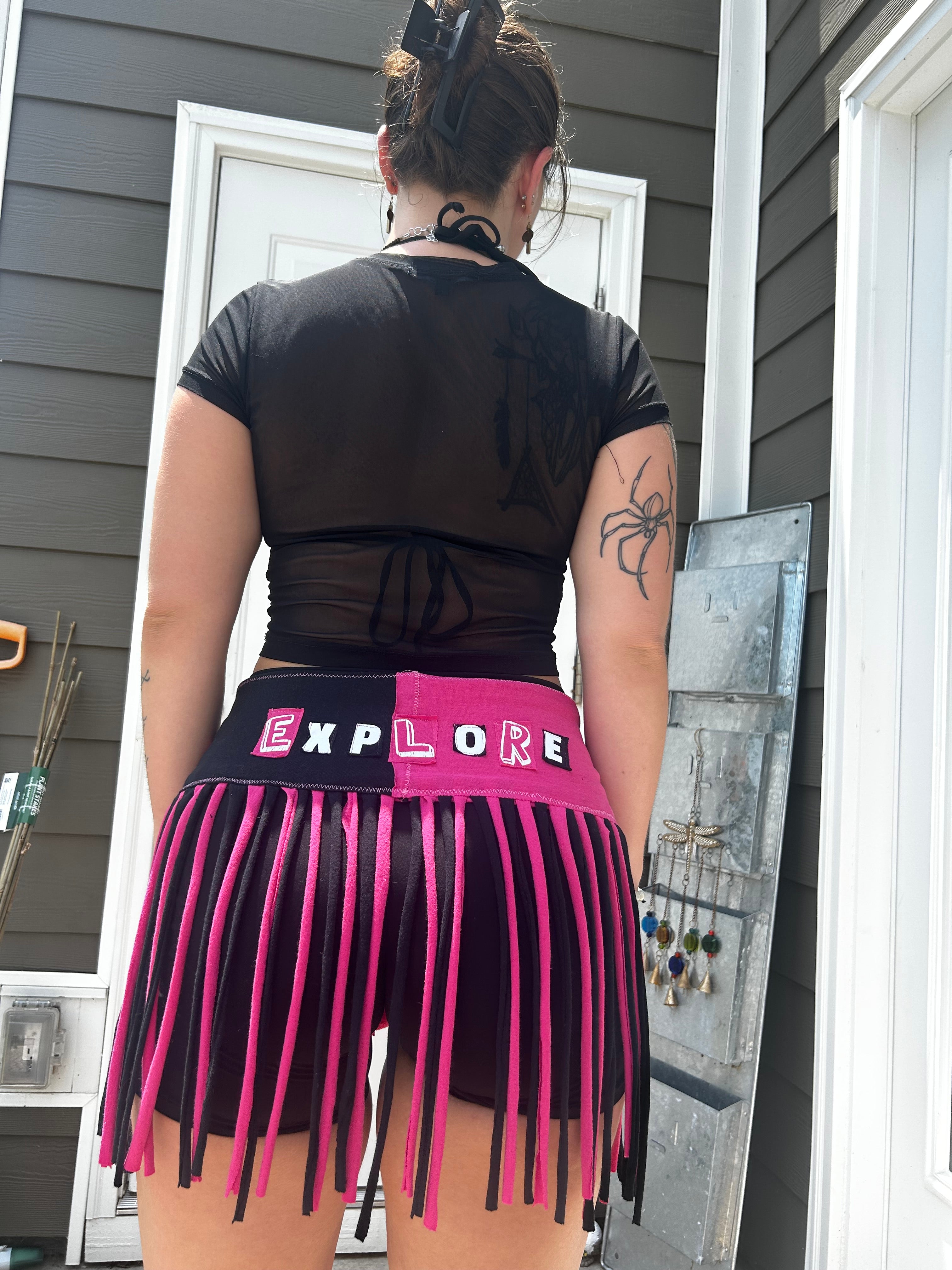 Pink & Black FunkyFringeBelt | Upcycled Rave Accessory