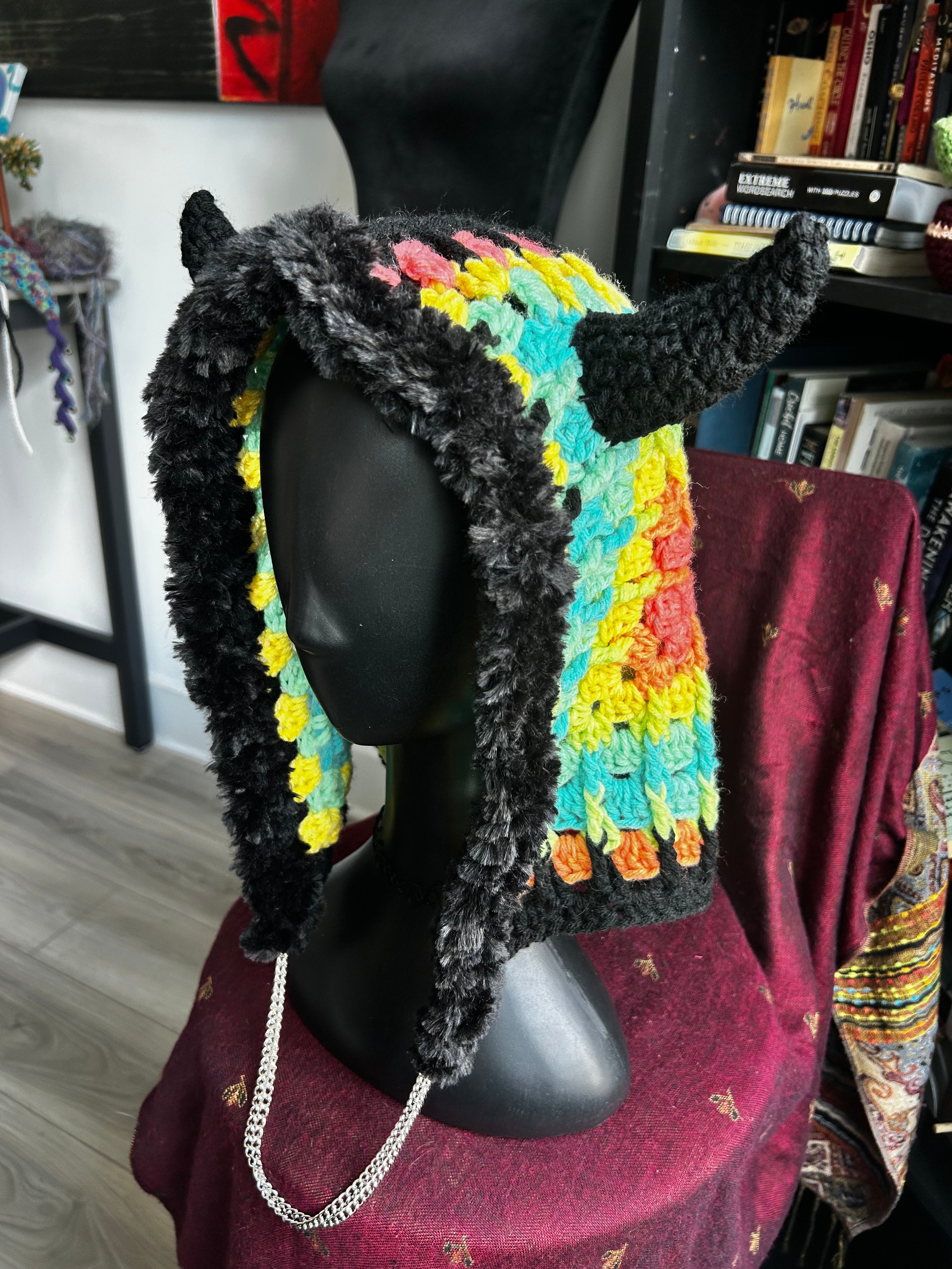 Crochet Hood with Horns | Retro Viking