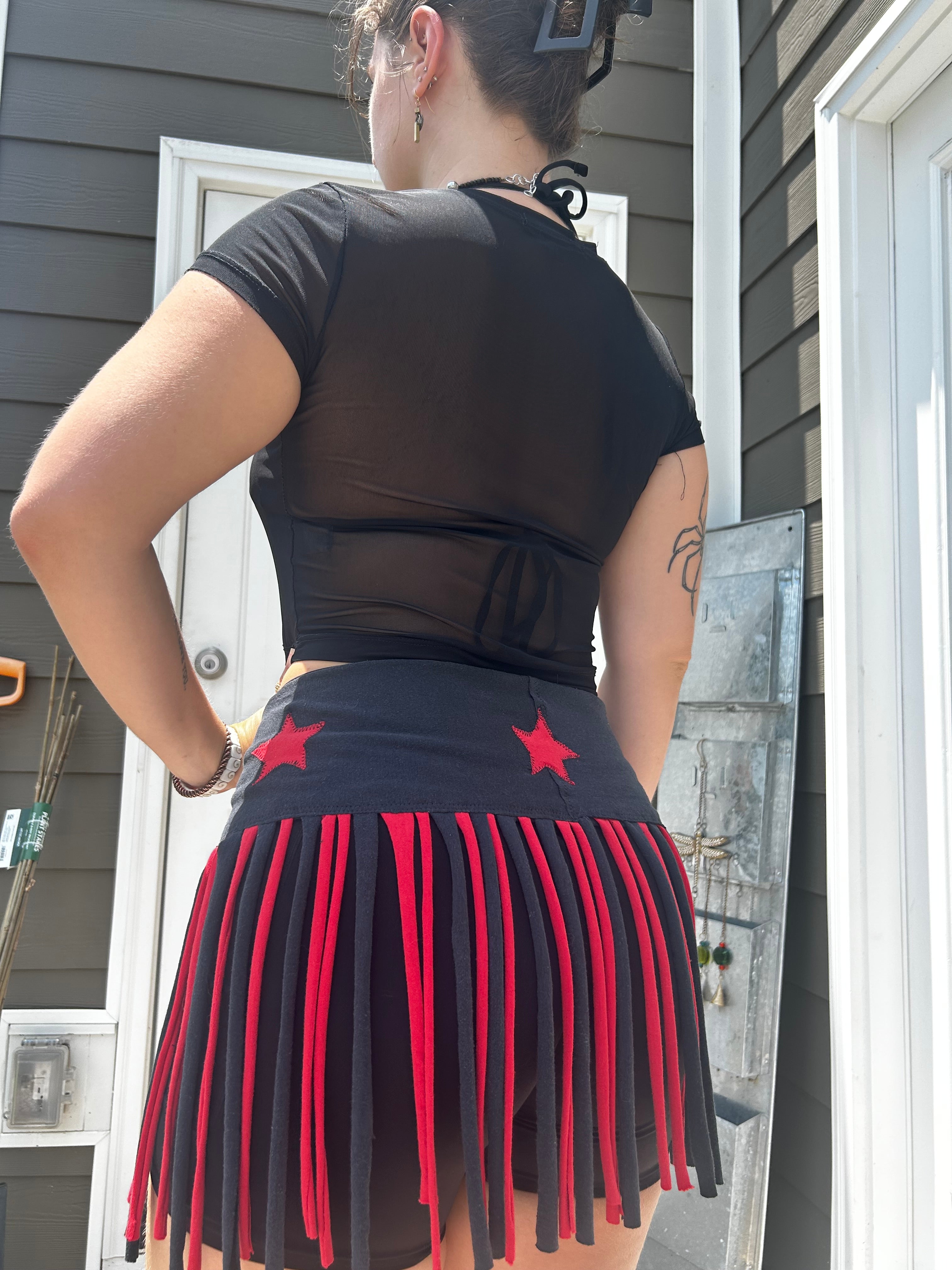 Black & Red FunkyFringeBelt | Upcycled Festival Accessory