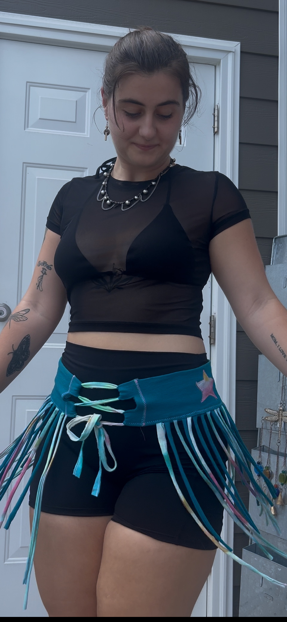 Blue & TieDye FunkyFringeBelt | Upcycled Rave Accessory