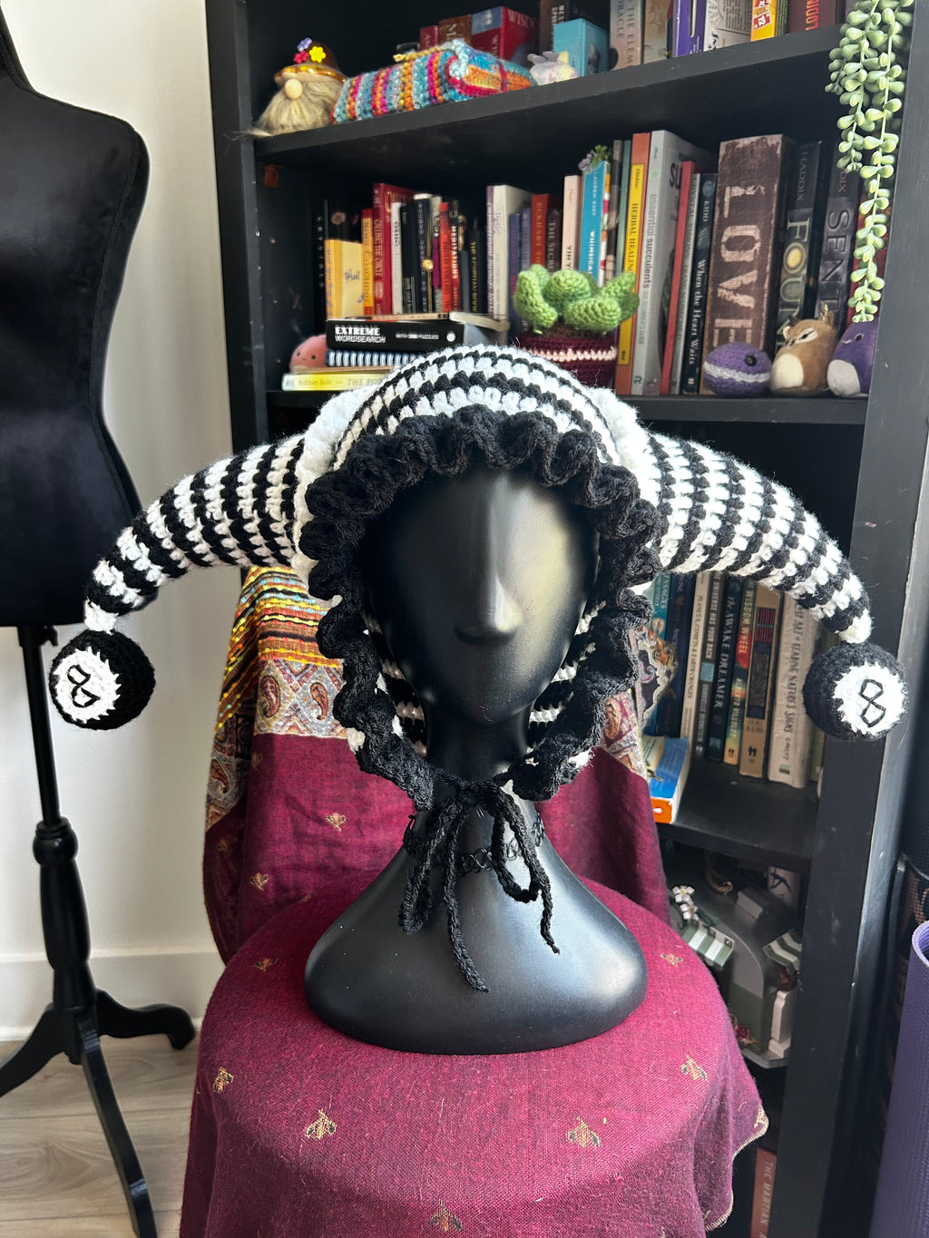 Trippy Balls | Crochet Jester Hat with 8 Ball Squeakers Inside