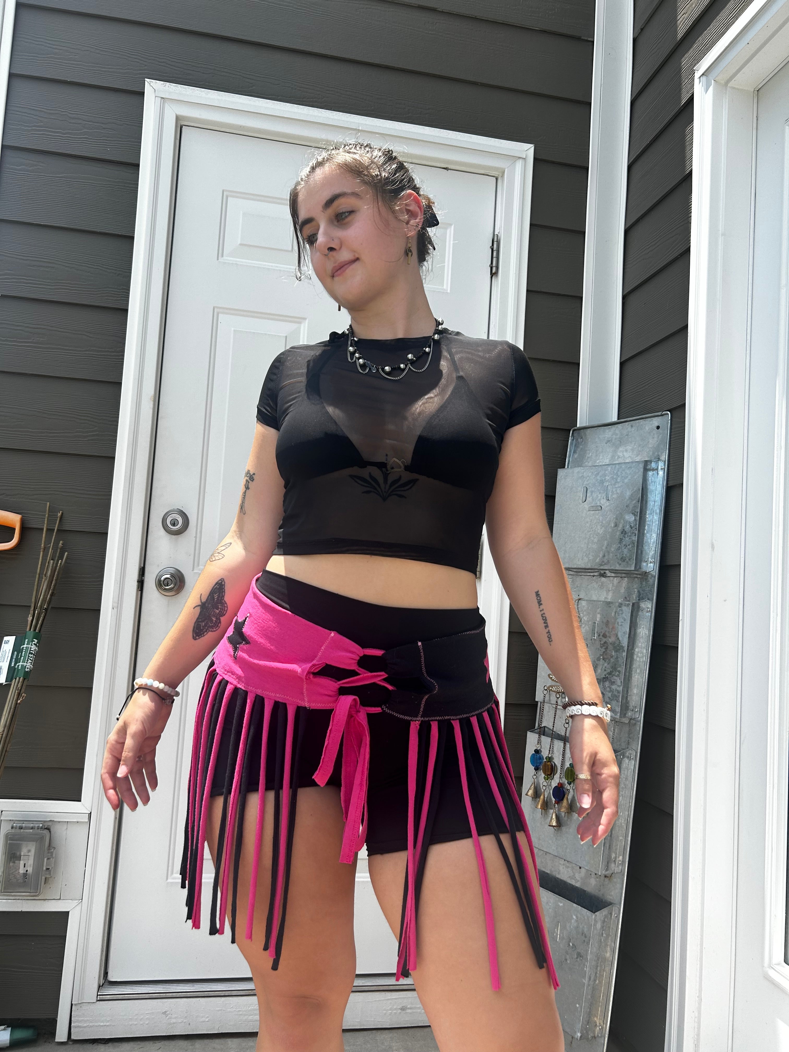 Pink & Black FunkyFringeBelt | Upcycled Rave Accessory