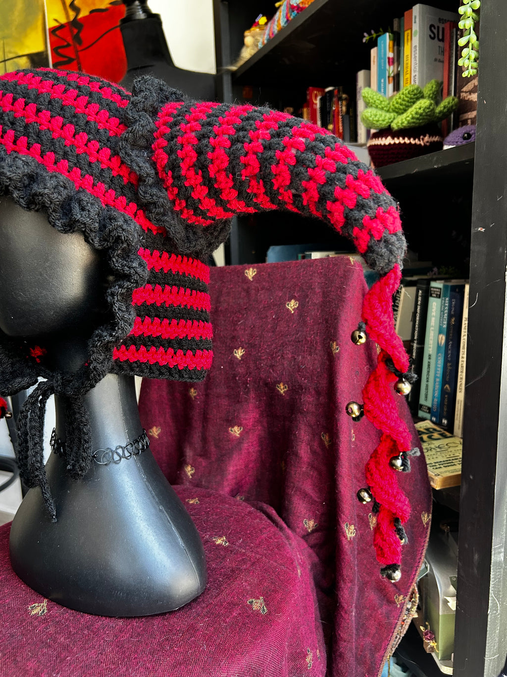 Trippy Trouble Maker Jester Hat | Crochet Jester Hat with Spirals & Bells