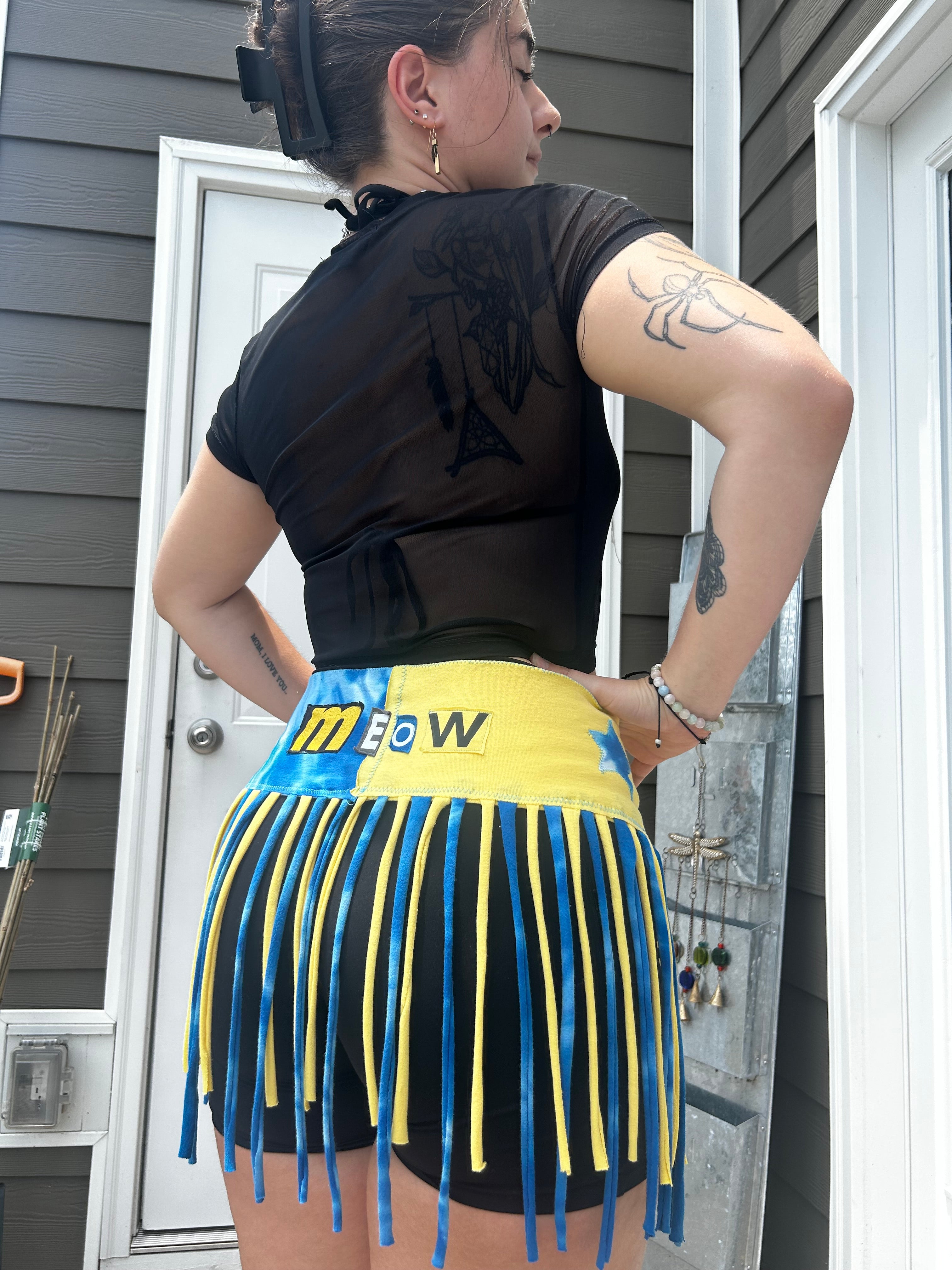 Blue & Yellow FunkyFringeBelt | Upcycled Rave Accessory