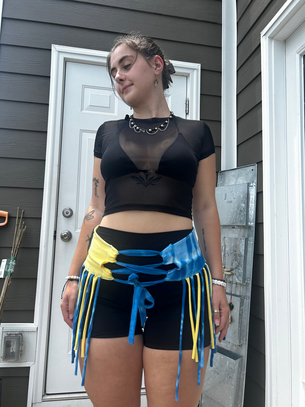 Blue & Yellow FunkyFringeBelt | Upcycled Rave Accessory