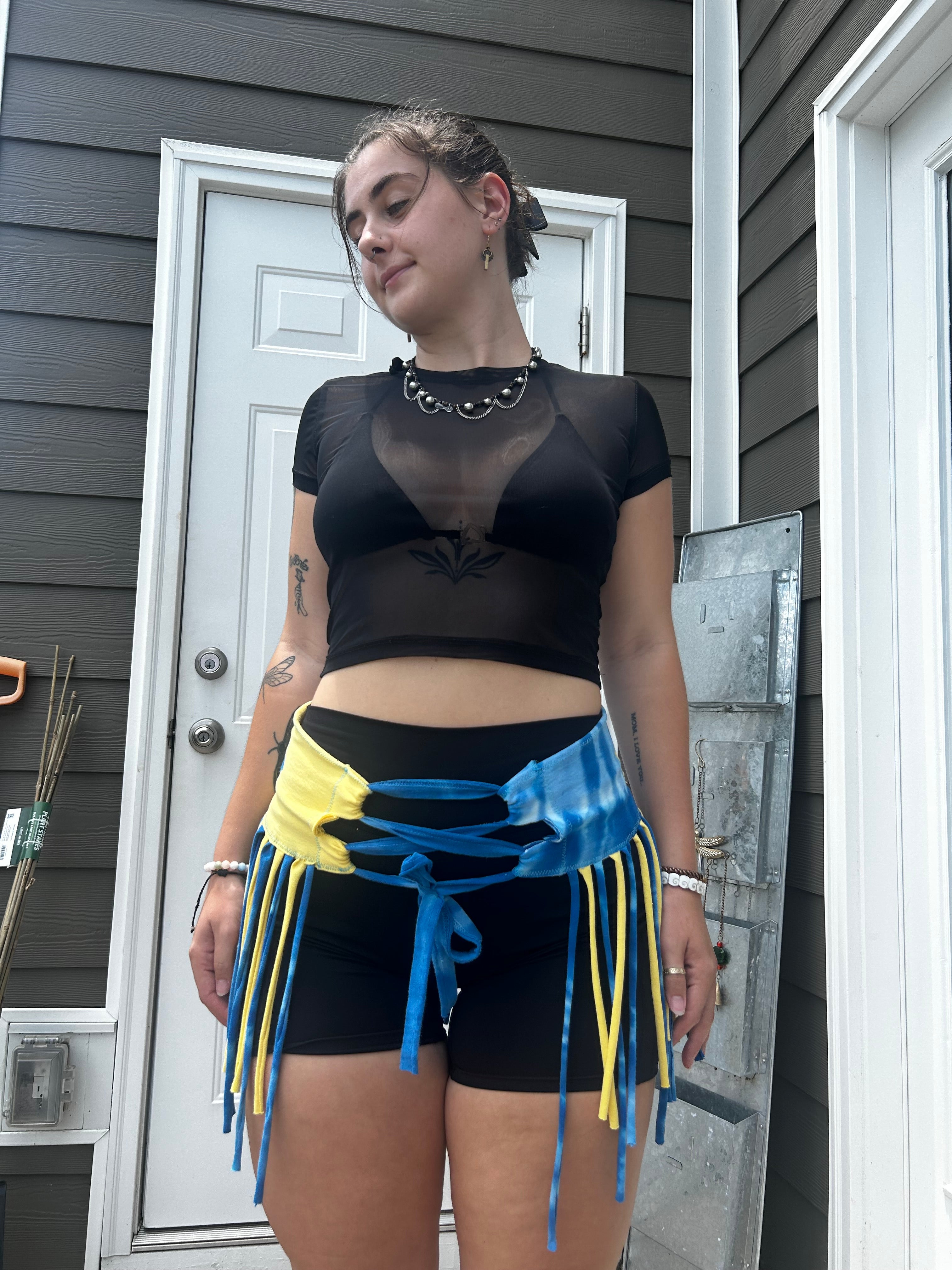 Blue & Yellow FunkyFringeBelt | Upcycled Rave Accessory