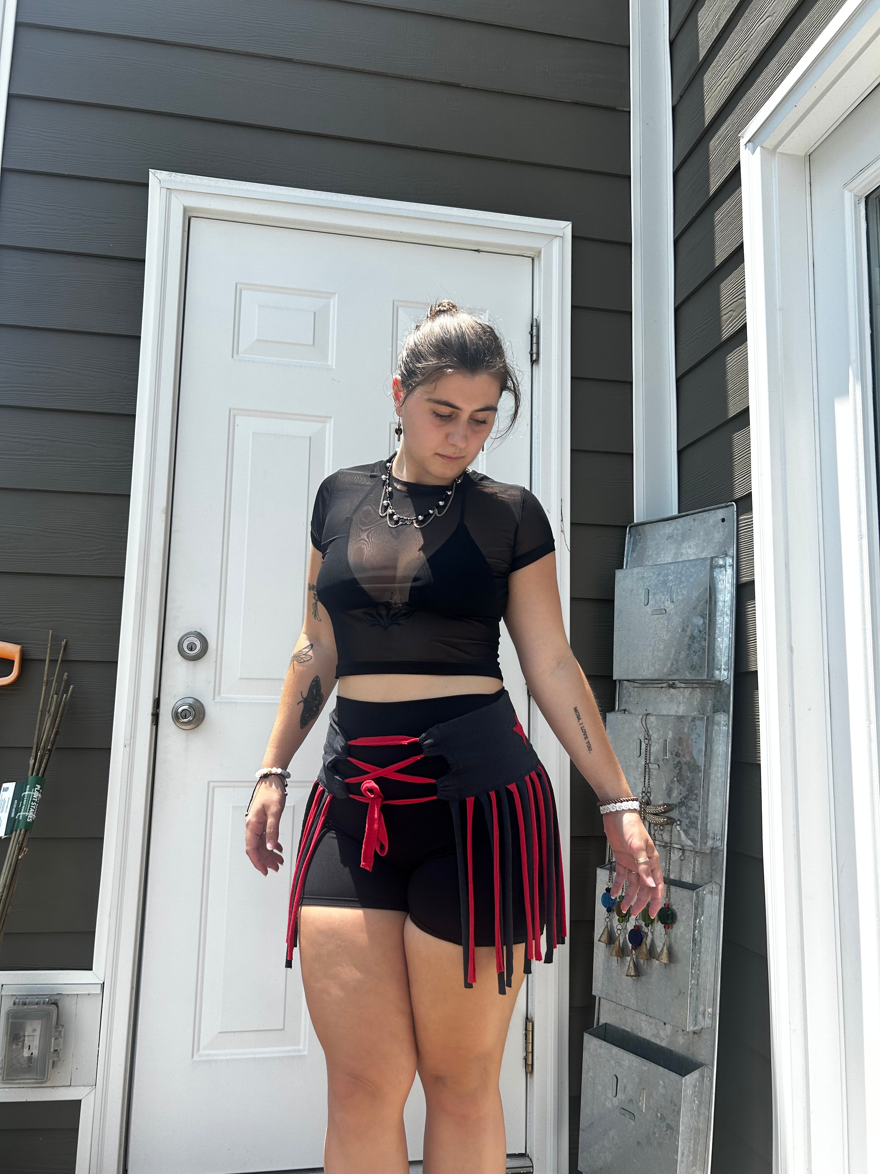 Black & Red FunkyFringeBelt | Upcycled Festival Accessory