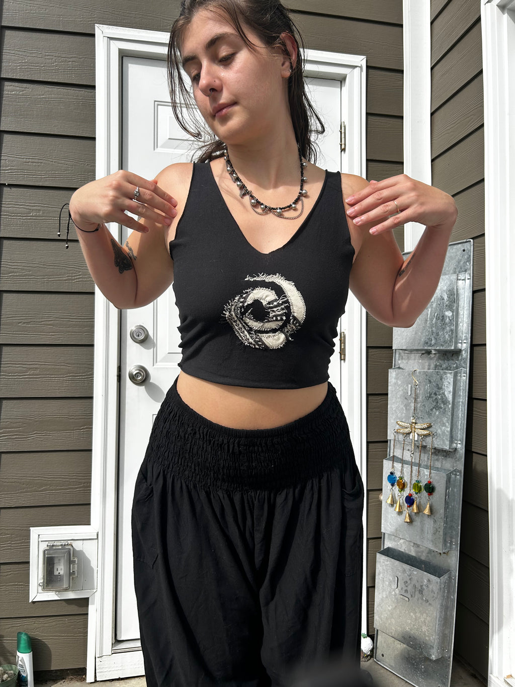 Upcycled Cotton Tank Top with Spiral