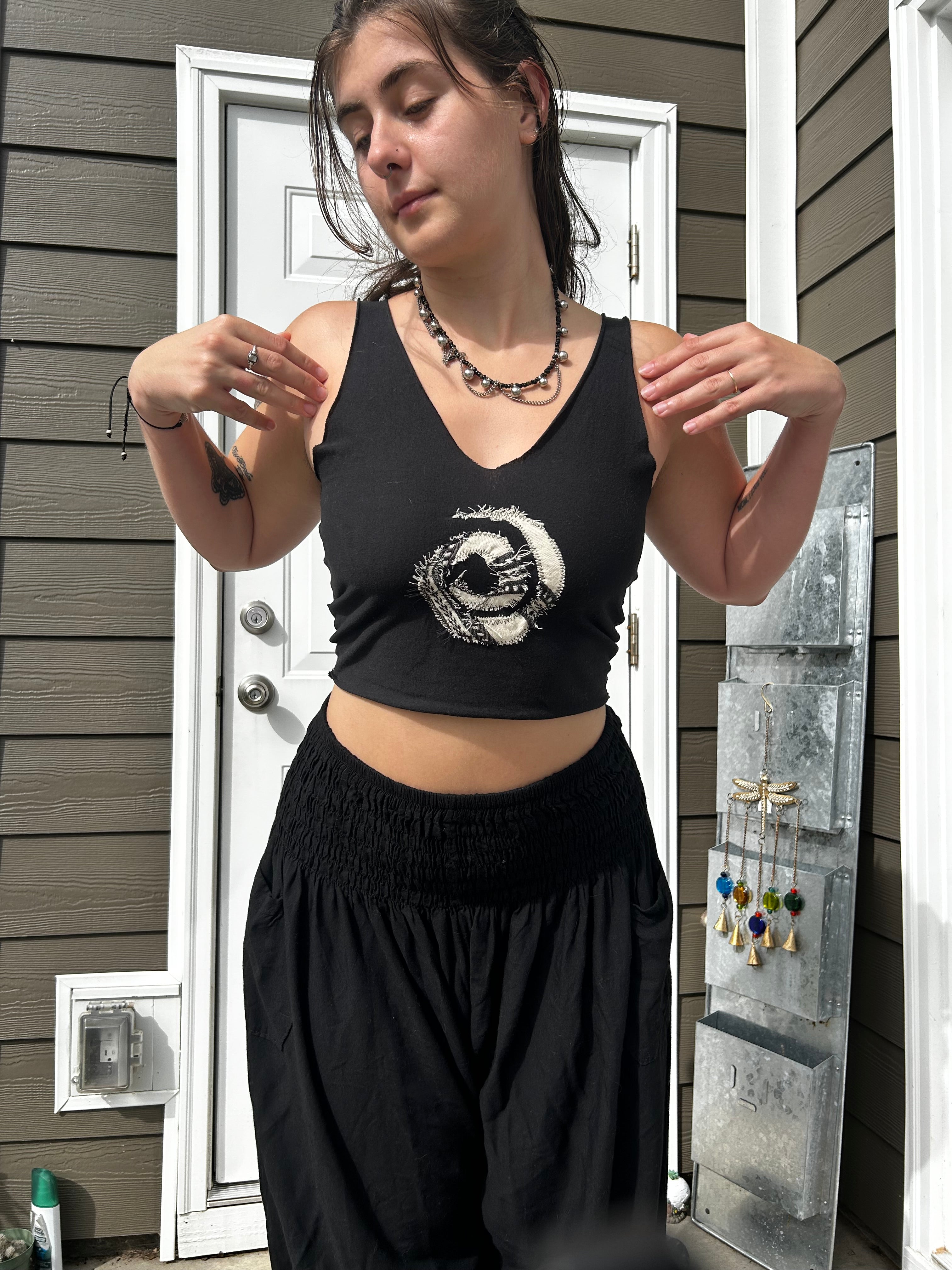 Upcycled Cotton Tank Top with Spiral