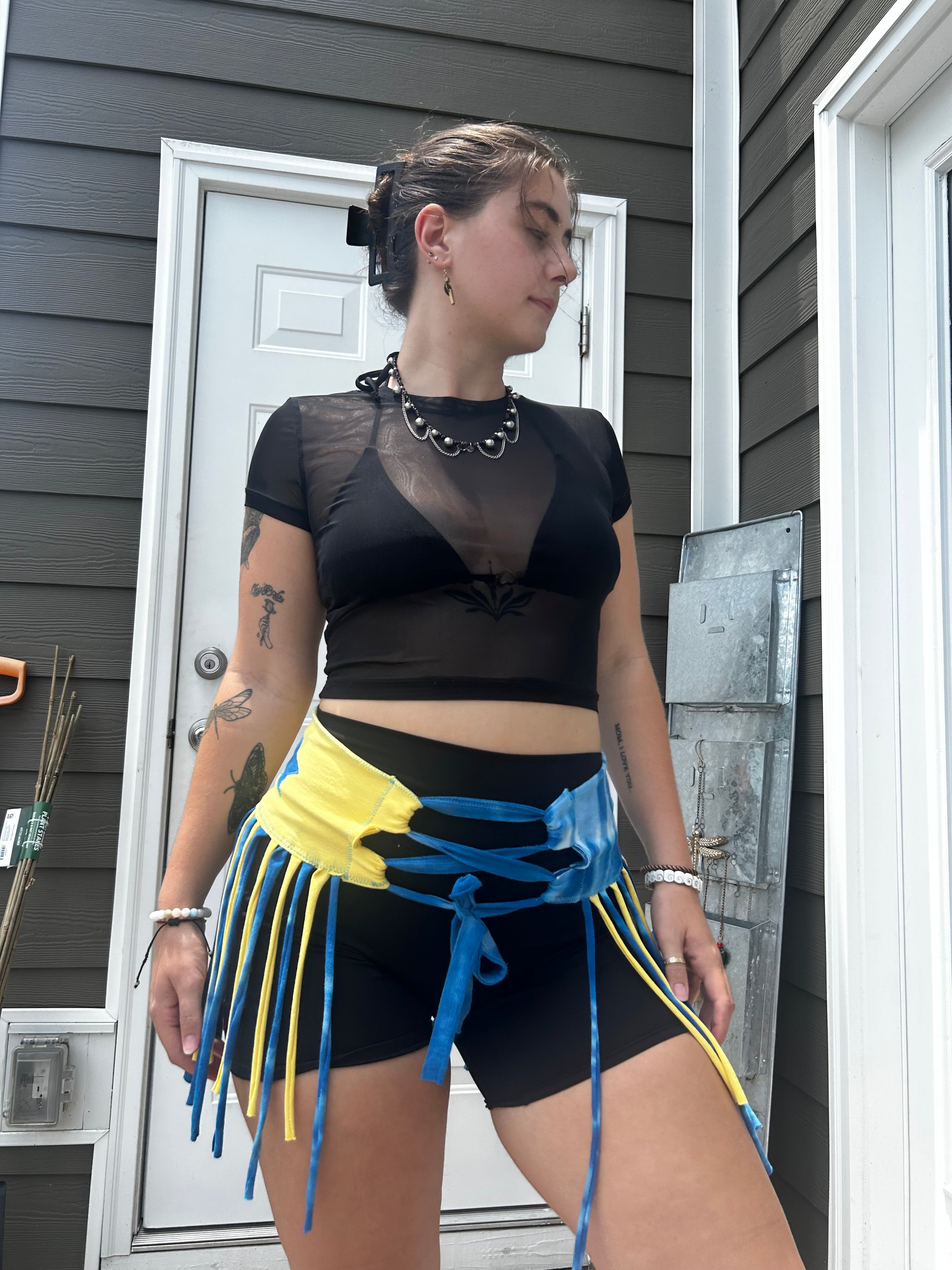Blue & Yellow FunkyFringeBelt | Upcycled Rave Accessory