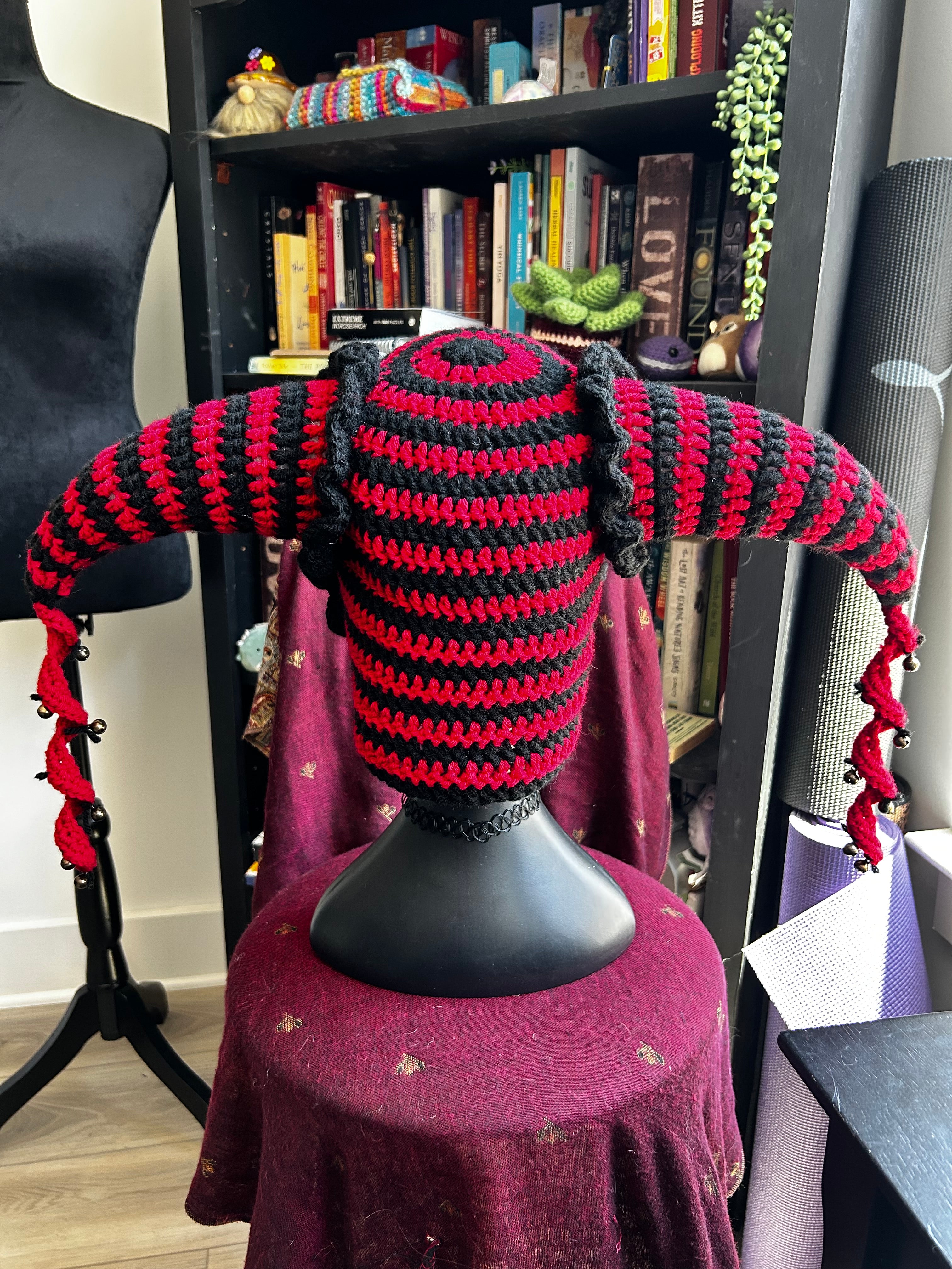 Trippy Trouble Maker Jester Hat | Crochet Jester Hat with Spirals & Bells