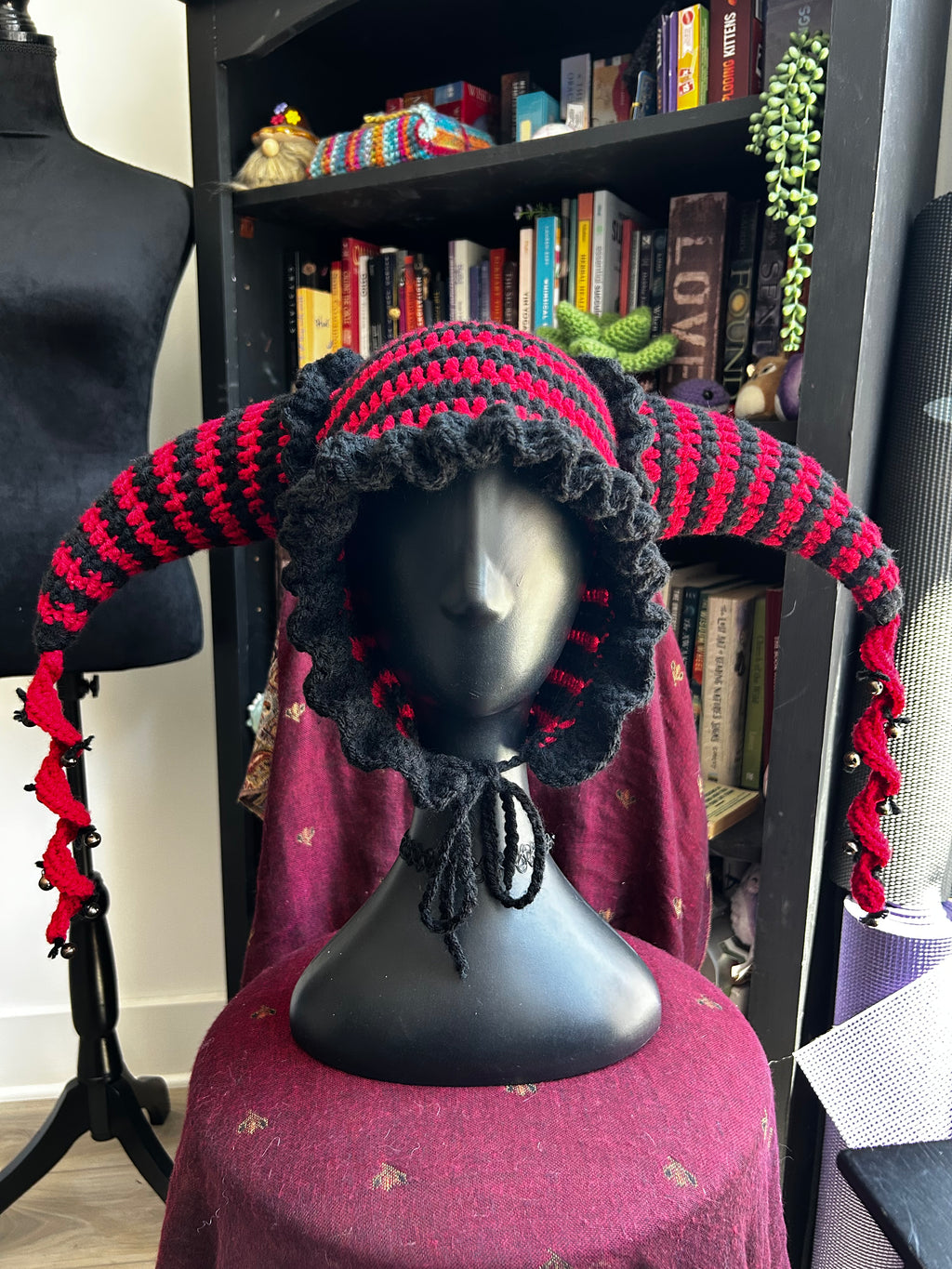 Trippy Trouble Maker Jester Hat | Crochet Jester Hat with Spirals & Bells