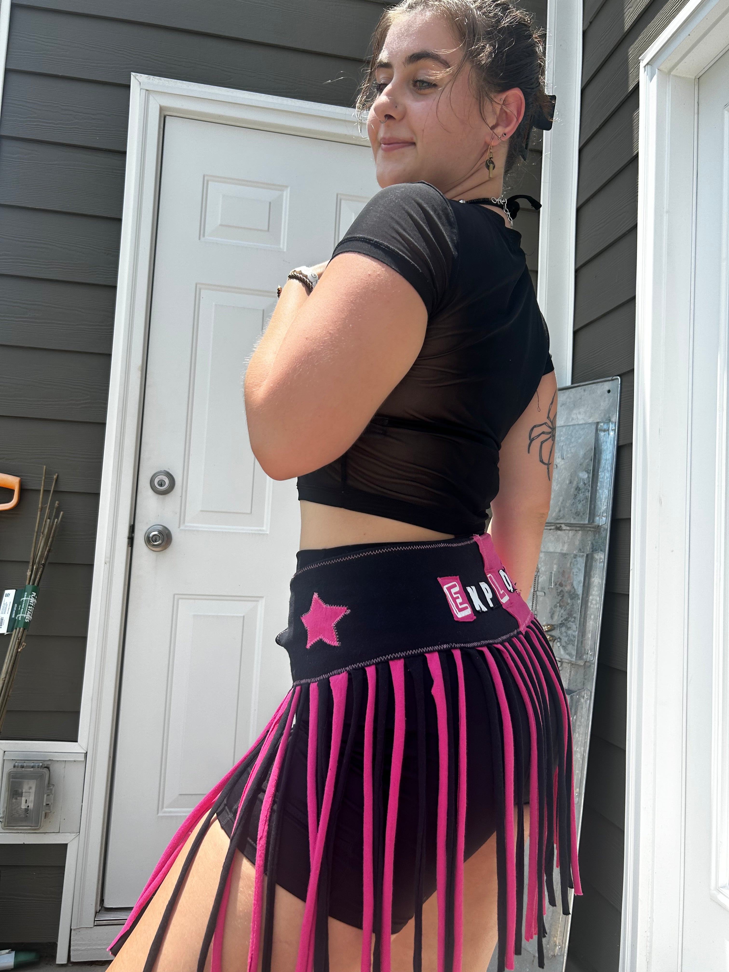Pink & Black FunkyFringeBelt | Upcycled Rave Accessory