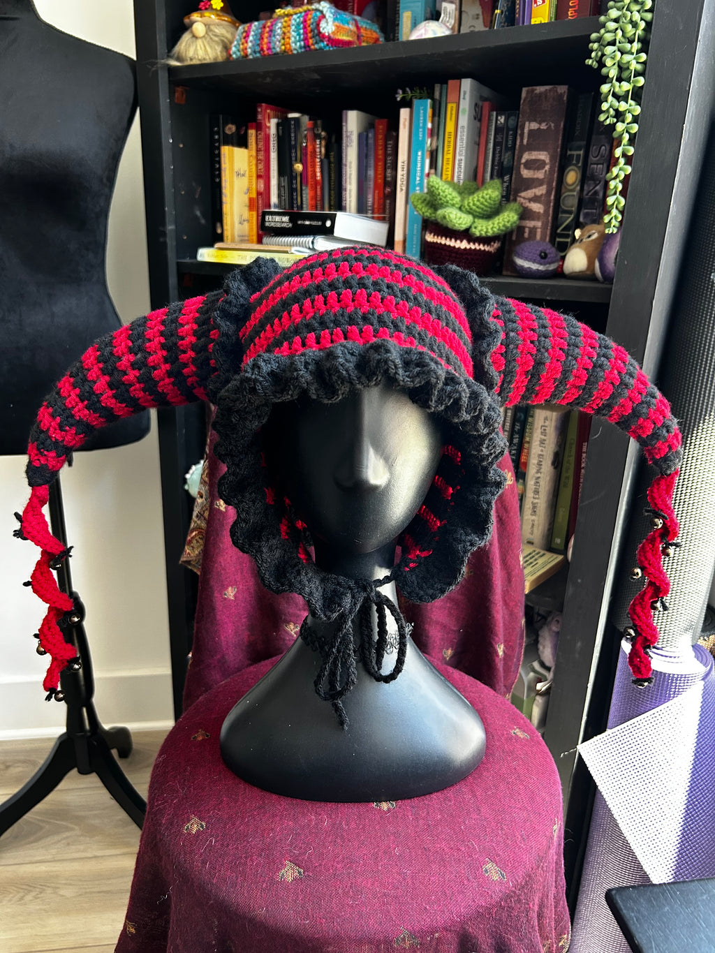 Trippy Trouble Maker Jester Hat | Crochet Jester Hat with Spirals & Bells