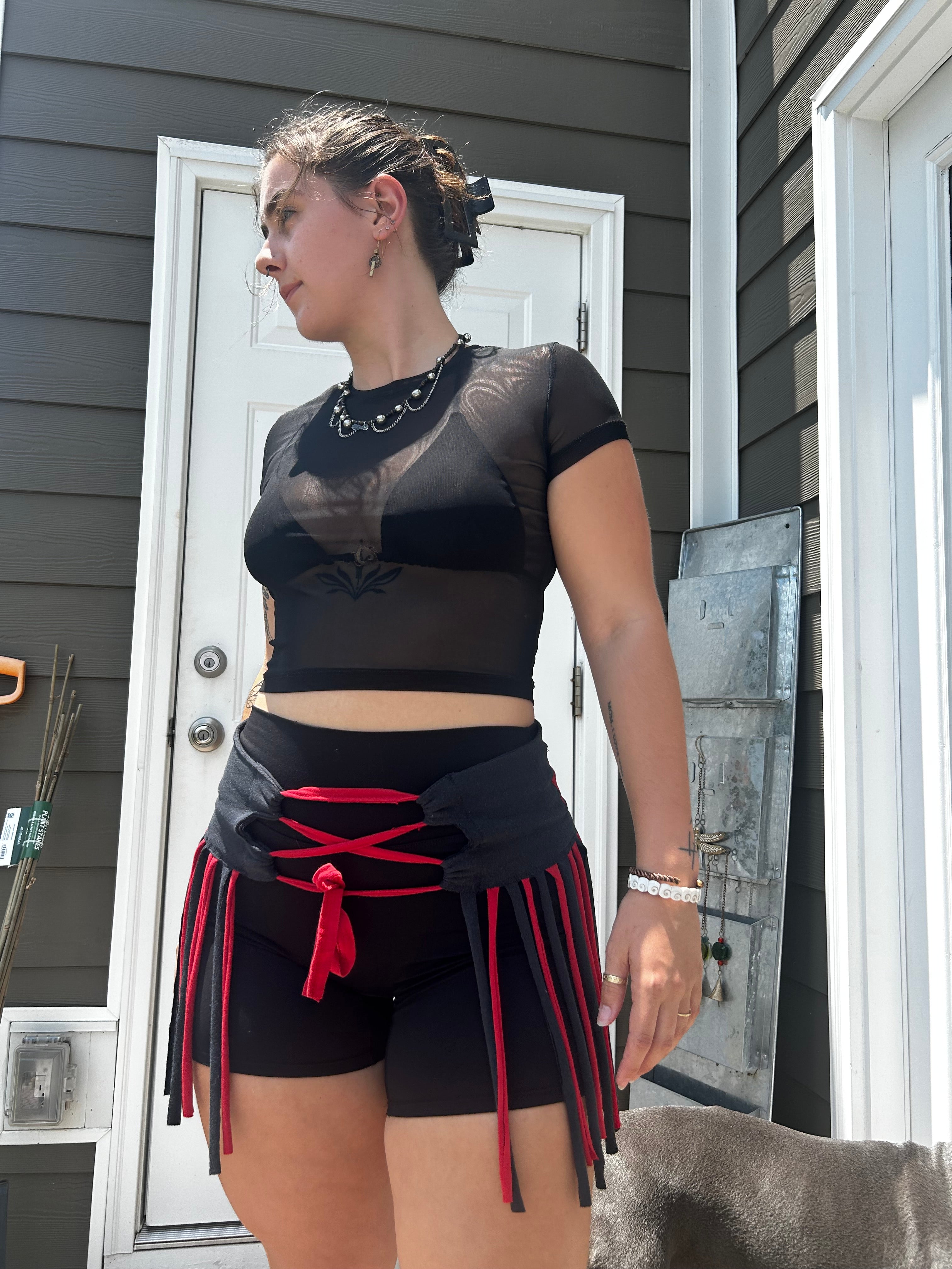 Black & Red FunkyFringeBelt | Upcycled Festival Accessory