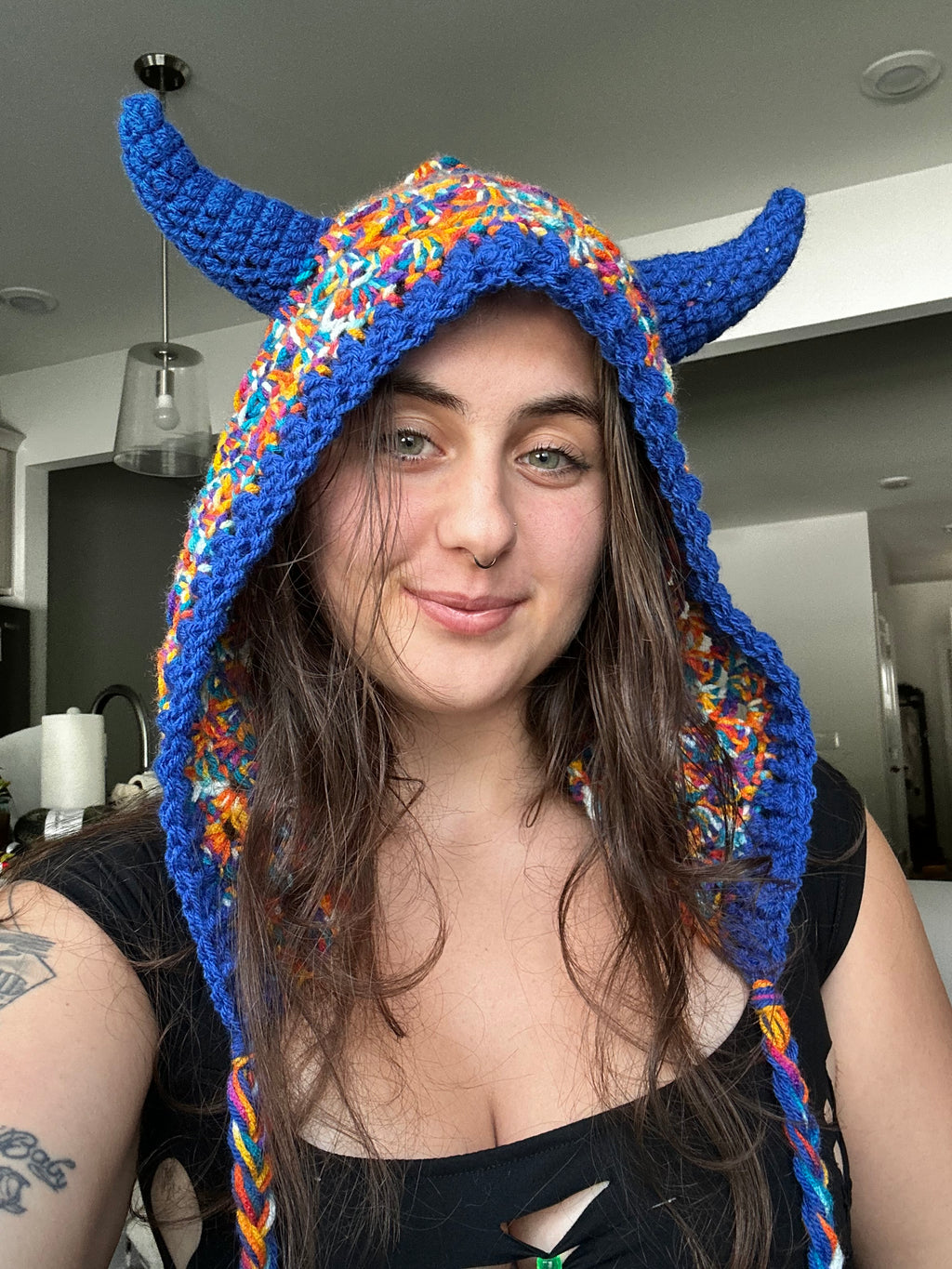 Crochet Hood with Horns & Braids