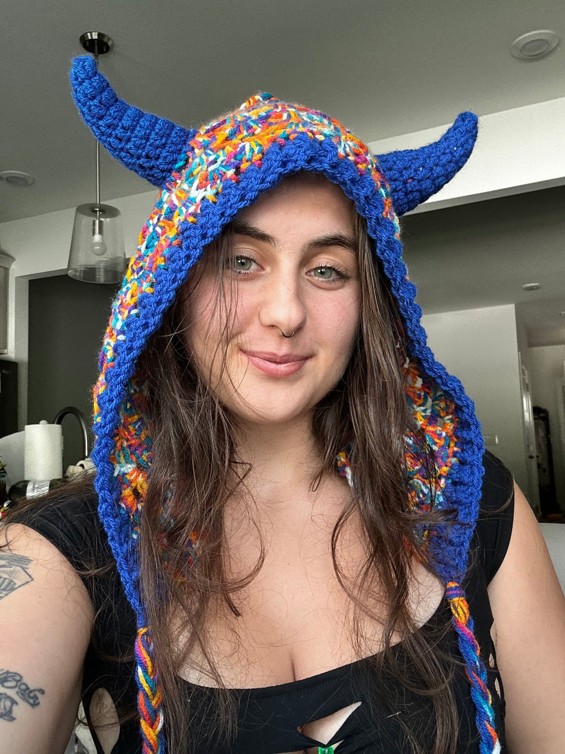 Crochet Hood with Horns & Braids