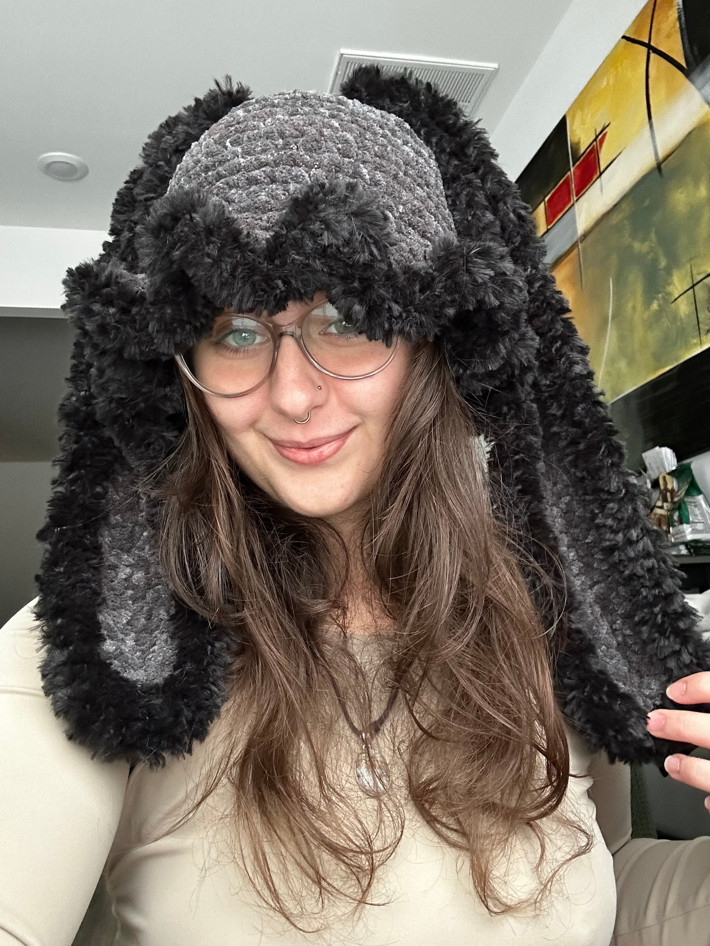 Crochet Bunny Bucket Hat with Ruffles & Fur