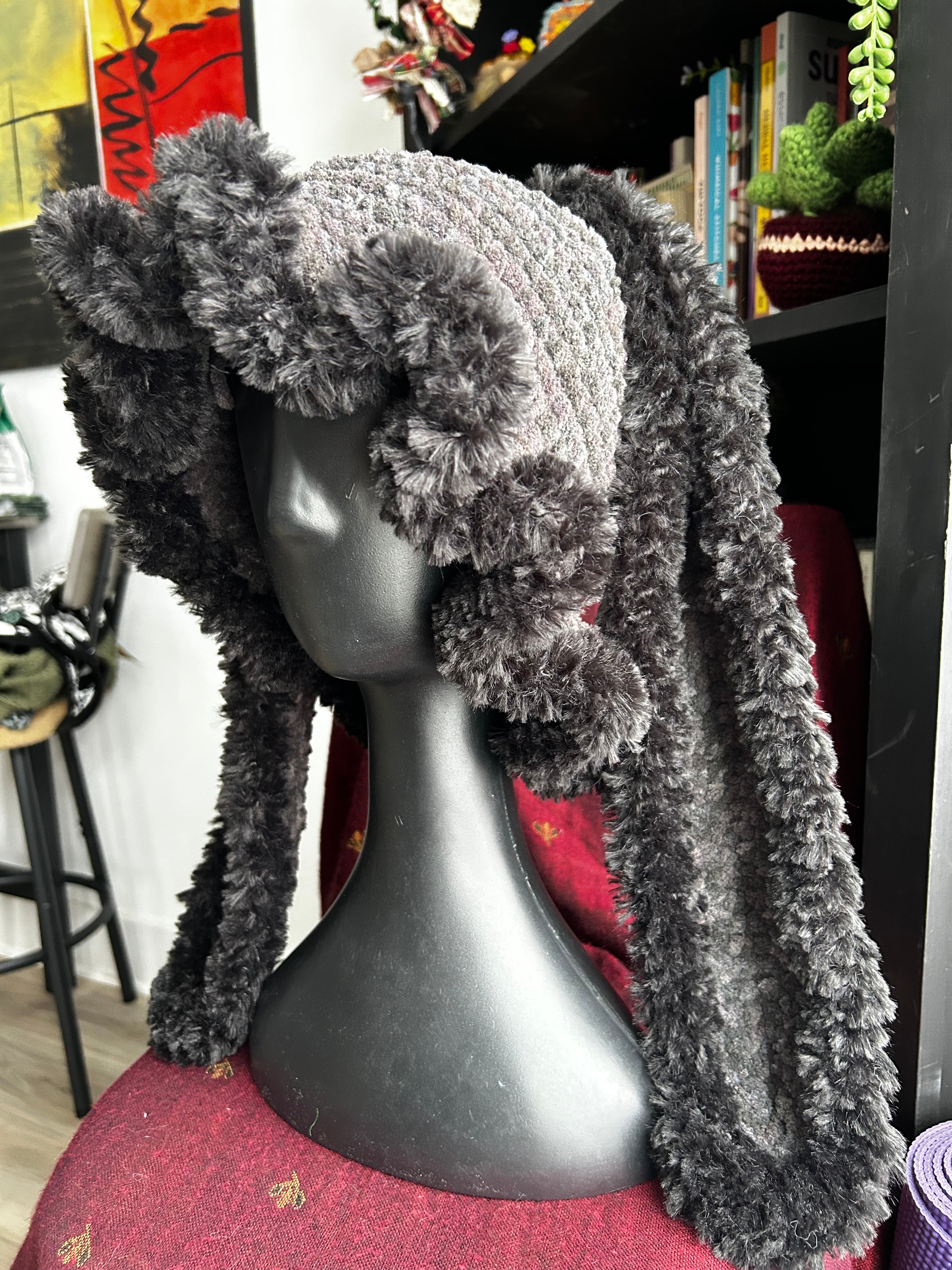 Crochet Bunny Bucket Hat with Ruffles & Fur